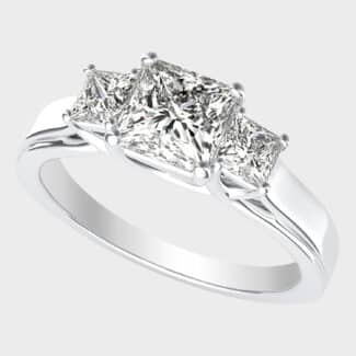 Shop this IGI-certified 3-stone diamond engagement ring in 14K white gold. A luxury option in engagement rings below 1000 with stunning brilliance.