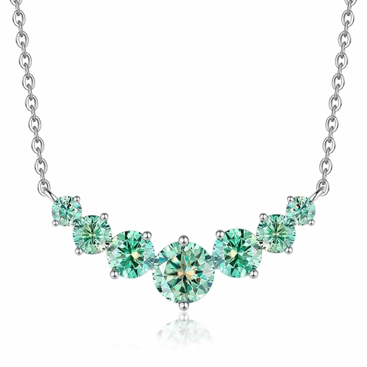 1-5 CT Blue/Cyan/White Moissanite Necklace for Women,Platinum/18K Gold Plated S925 Sterling Silver, Lab Created Diamond Pendant Necklace