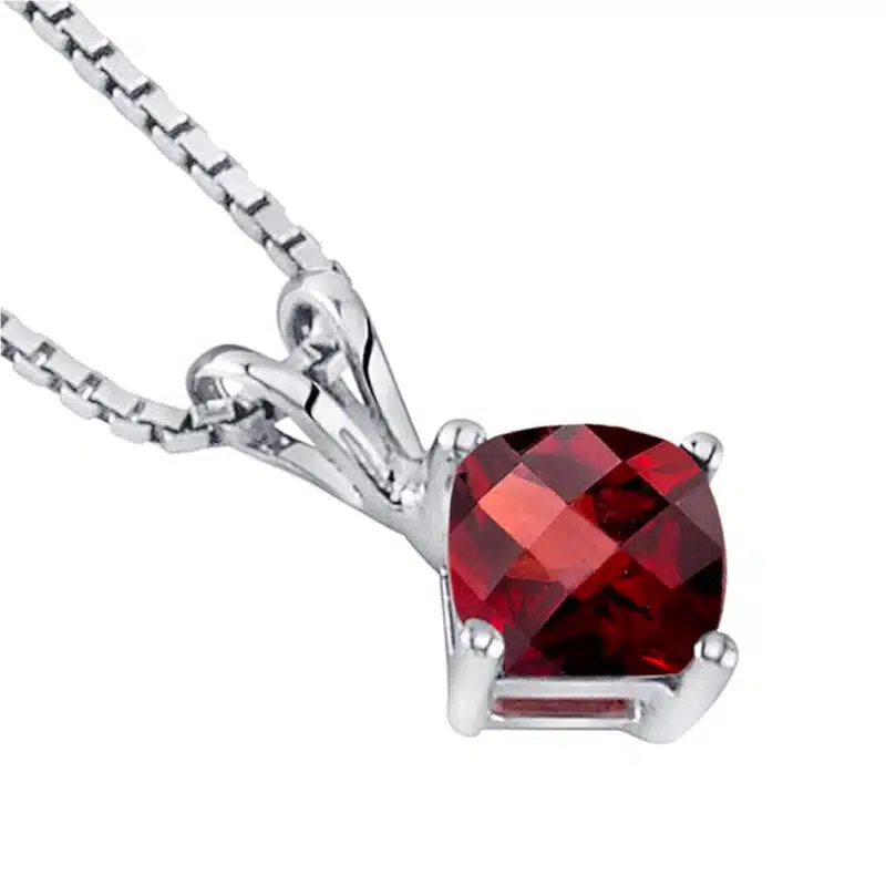 Discover the luxurious Peora Garnet Gold Pendant for women, featuring a deep plum-red gemstone in 14K white gold. Perfect January birthstone gift.