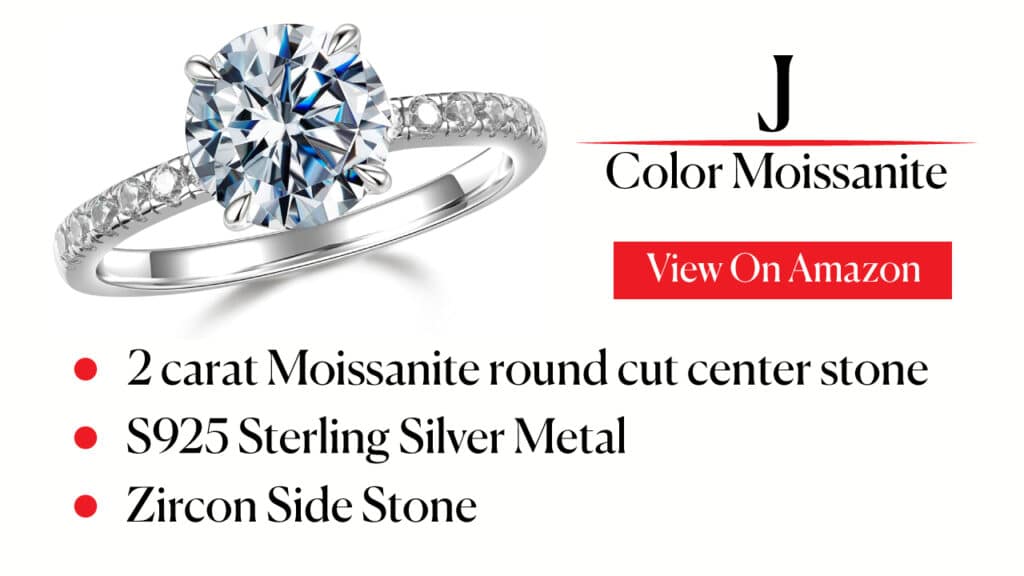 2ct Moissanite Rings for Women, Valentine's Day Gifts - Round Cut Lab Created Moissanite Moissanite Engagement Ring | 14K White Gold Vermeil Moissanite Rings | Trendy Rings Jewelry for Women