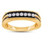 1/2 Carat CTTW Round Cut Black And White Natural Diamond Men's Wedding Band Promise Ring In 14K Gold Over Sterling Silver (0.50 Cttw,I2-I3 Clarity)