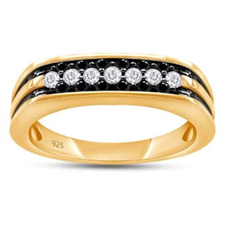 1/2 Carat CTTW Round Cut Black And White Natural Diamond Men's Wedding Band Promise Ring In 14K Gold Over Sterling Silver (0.50 Cttw,I2-I3 Clarity)