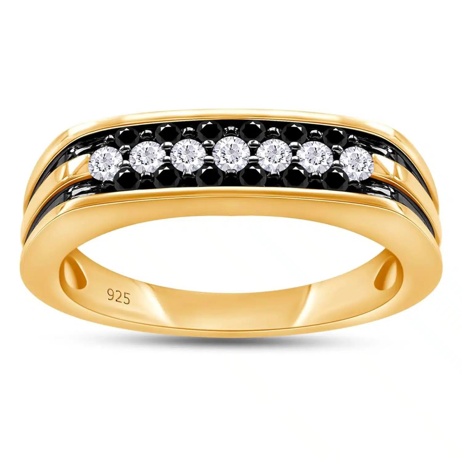 pure-gold-mens-promise-ring 1/2 Carat CTTW Round Cut Black And White Natural Diamond Men's Wedding Band Promise Ring In 14K Gold Over Sterling Silver (0.50 Cttw,I2-I3 Clarity)