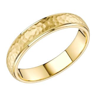 Hammered Solid 14K / 10K White/Yellow Gold Unisex 4mm Wide Wedding Band Ring Raised Center Polished Sides