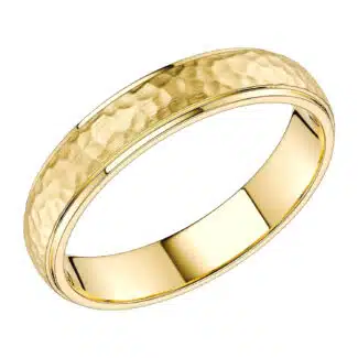 Hammered Solid 14K / 10K White/Yellow Gold Unisex 4mm Wide Wedding Band Ring Raised Center Polished Sides