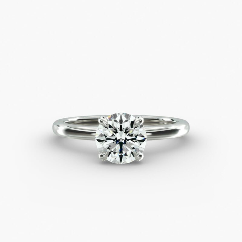 14K White Gold Claw Prong Solitaire Engagement Ring (Flush Fit)