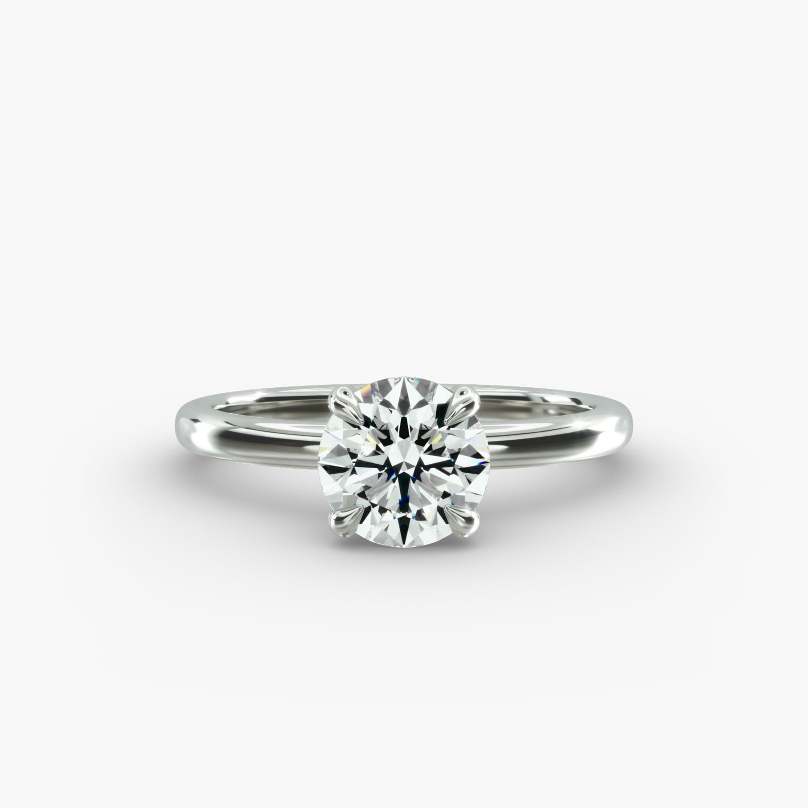 14K White Gold Claw Prong Solitaire Engagement Ring (Flush Fit)
