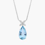 Extraordinary Collection: Pear Cut Aquamarine Flower Pendant In 18k White Gold