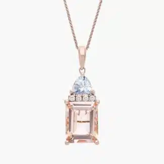 Natural Mined Aquamarine Necklace – Morganite & Aquamarine Diamond Pendant in 14K Rose Gold by Blue Nile