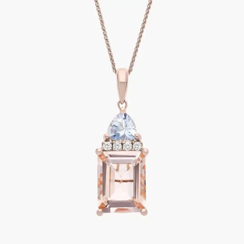 Natural Mined Aquamarine Necklace – Morganite & Aquamarine Diamond Pendant in 14K Rose Gold by Blue Nile