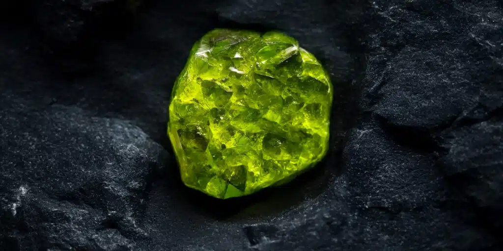 Peridot in black rock