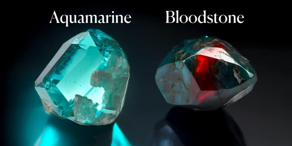 aquamarine and bloodstone side by side