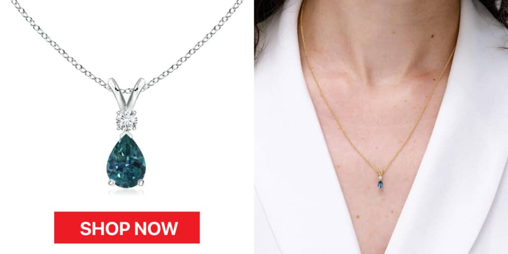 Natural Teal Montana Sapphire Teardrop Pendant with Diamond in Silver