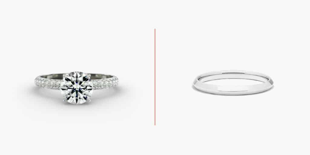 A sparkling pavé ring combined with a sleek, polished band like this set from James Allen is a striking yet balanced choice.