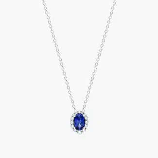 deep blue sapphire halo pendant