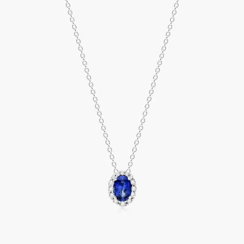 deep blue sapphire halo pendant