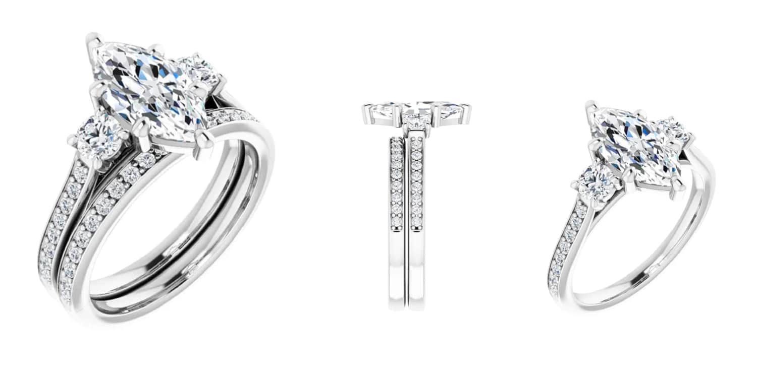 Solitaire Moissanite Engagement Ring Set, 3 CT Marquise Cut Moissanite Diamond Bridal Wedding Ring Set for Women, VVS1 Colorless, 10K 14K 18K Solid Gold, 925 Silver (7.5)