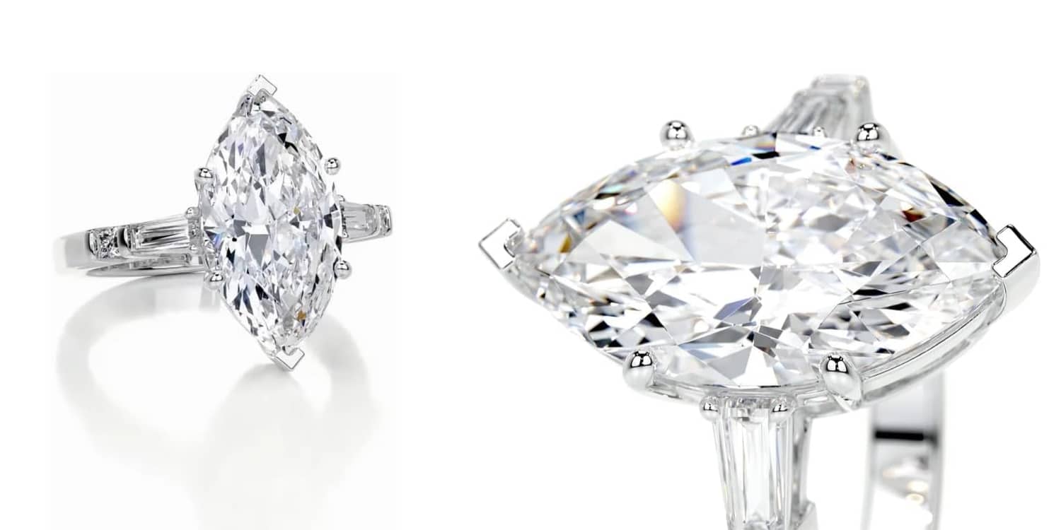 4.3 Carat (ctw) Marquise Cut Moissanite Engagement Rings for women Platinum Plated Silver Ring Moissanite Rings