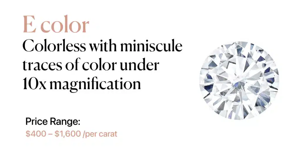 E - Colorless with miniscule traces of color under 10x magnification Moissanite