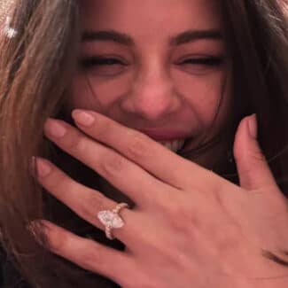 Selena Gomez’s Marquise Ring in Moissanite stone on selena gomez's hand