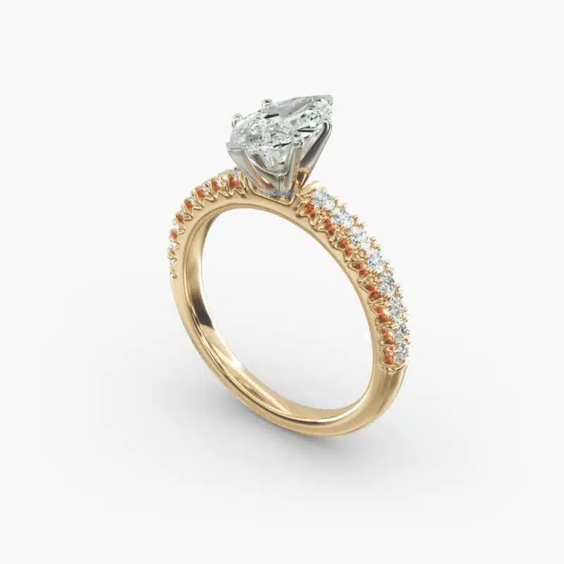 exact lab-grown diamond copy of Selena Gomez's engagement ring, featuring a stunning marquise-cut D color VVS2 stone set in 14K yellow gold from Blue Nile