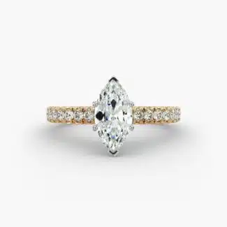 exact lab-grown diamond copy of Selena Gomez's engagement ring, featuring a stunning marquise-cut D color VVS2 stone set in 14K yellow gold from Blue Nile