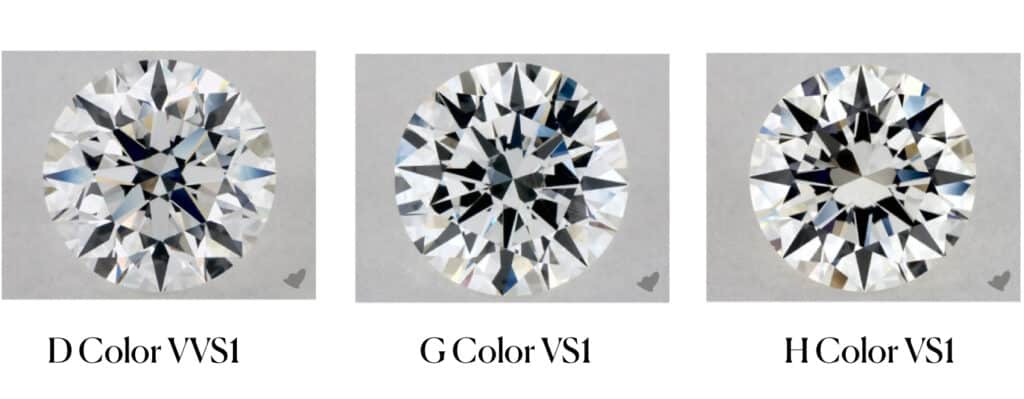 D color, G color and H color Loose diamond side by side comparison
