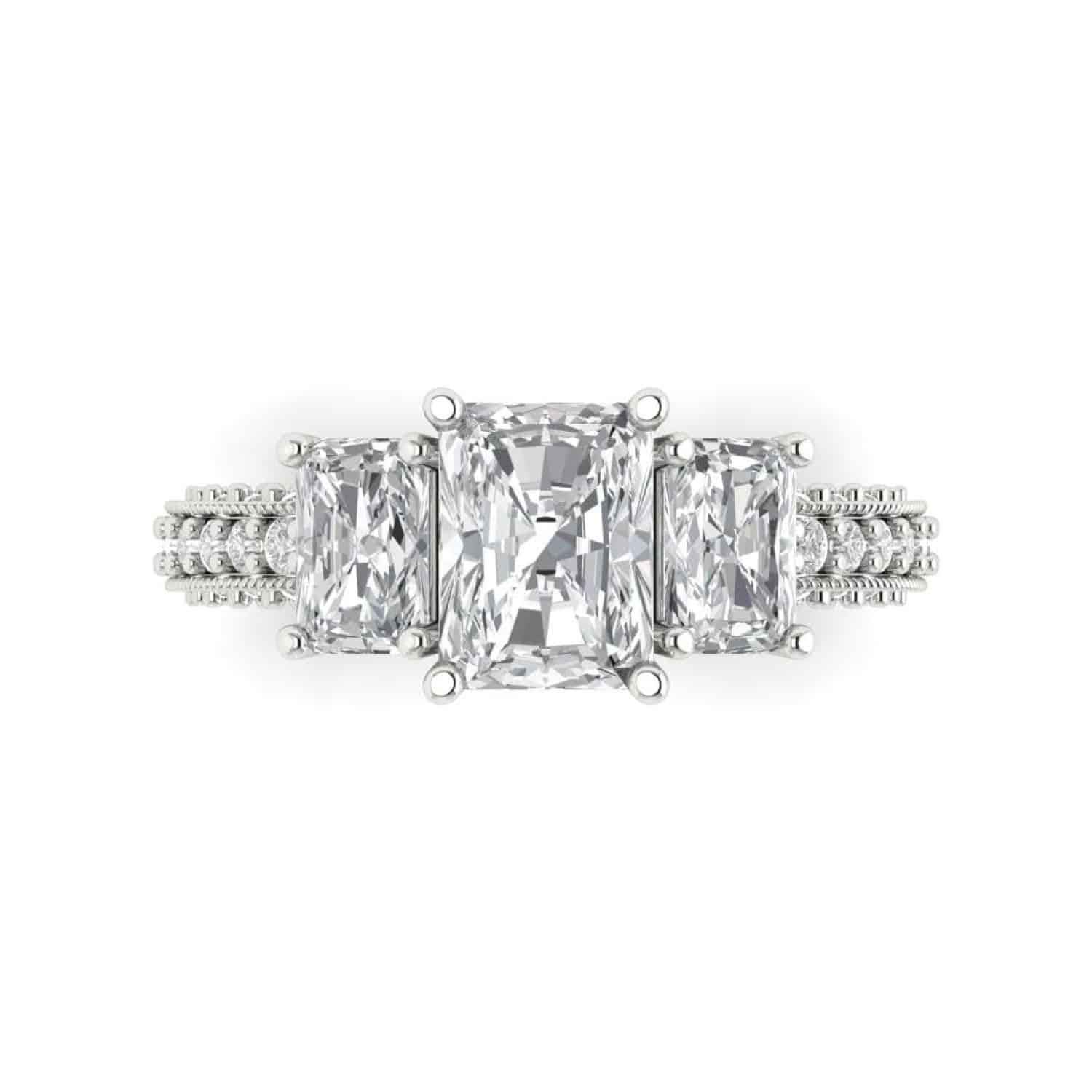 Elegant 18K white gold solitaire ring with 3-stone accents from Clara Pucci. Perfect for bridal, engagement, or statement wear. Elegant 18K white gold solitaire ring with 3-stone accents from Clara Pucci. Perfect for bridal, engagement, or statement wear.