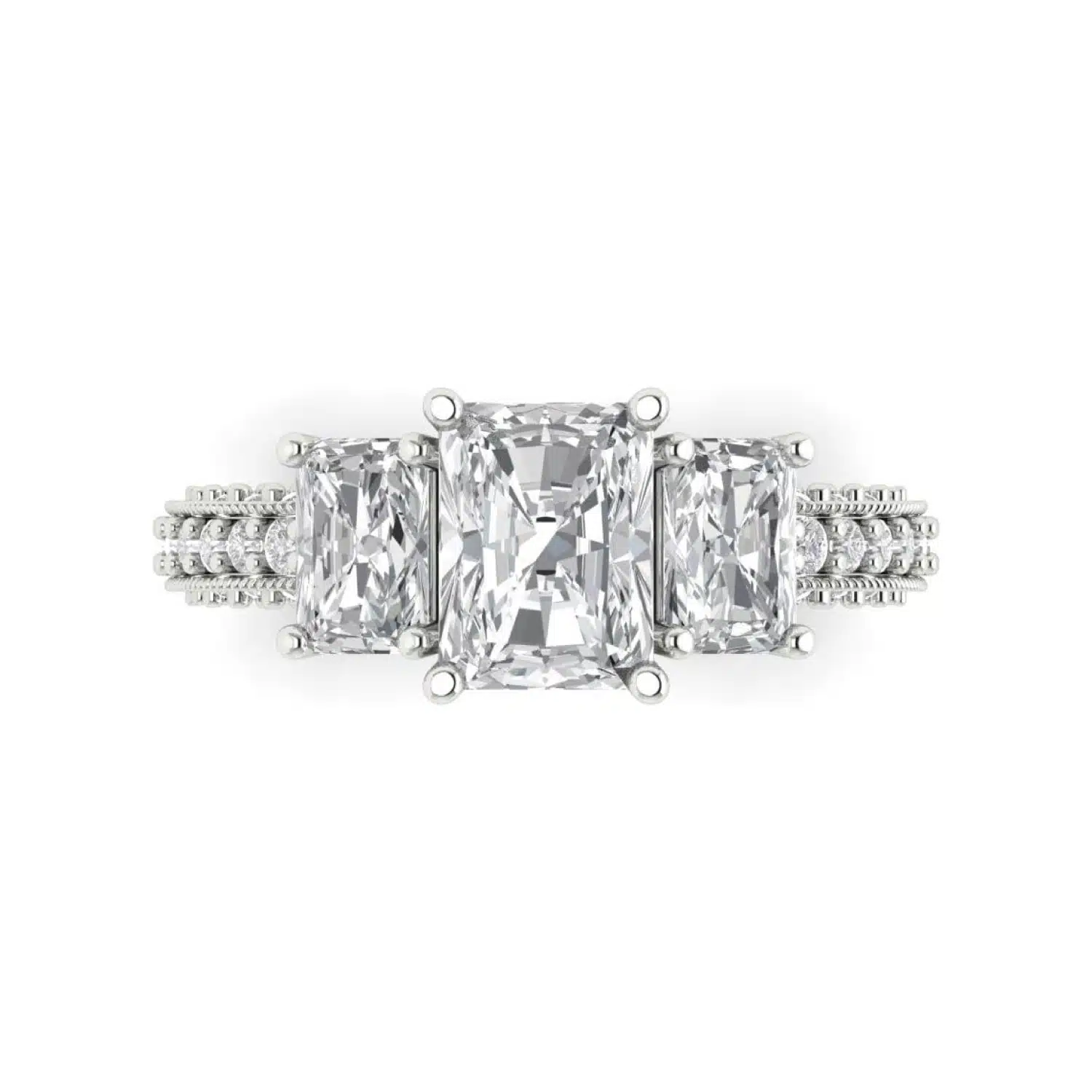 Elegant 18K white gold solitaire ring with 3-stone accents from Clara Pucci. Perfect for bridal, engagement, or statement wear. Elegant 18K white gold solitaire ring with 3-stone accents from Clara Pucci. Perfect for bridal, engagement, or statement wear.