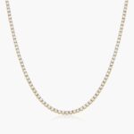 14K yellow gold floating diamond tennis necklace (5.00 CTW) with prong-set lab-grown diamonds on white background