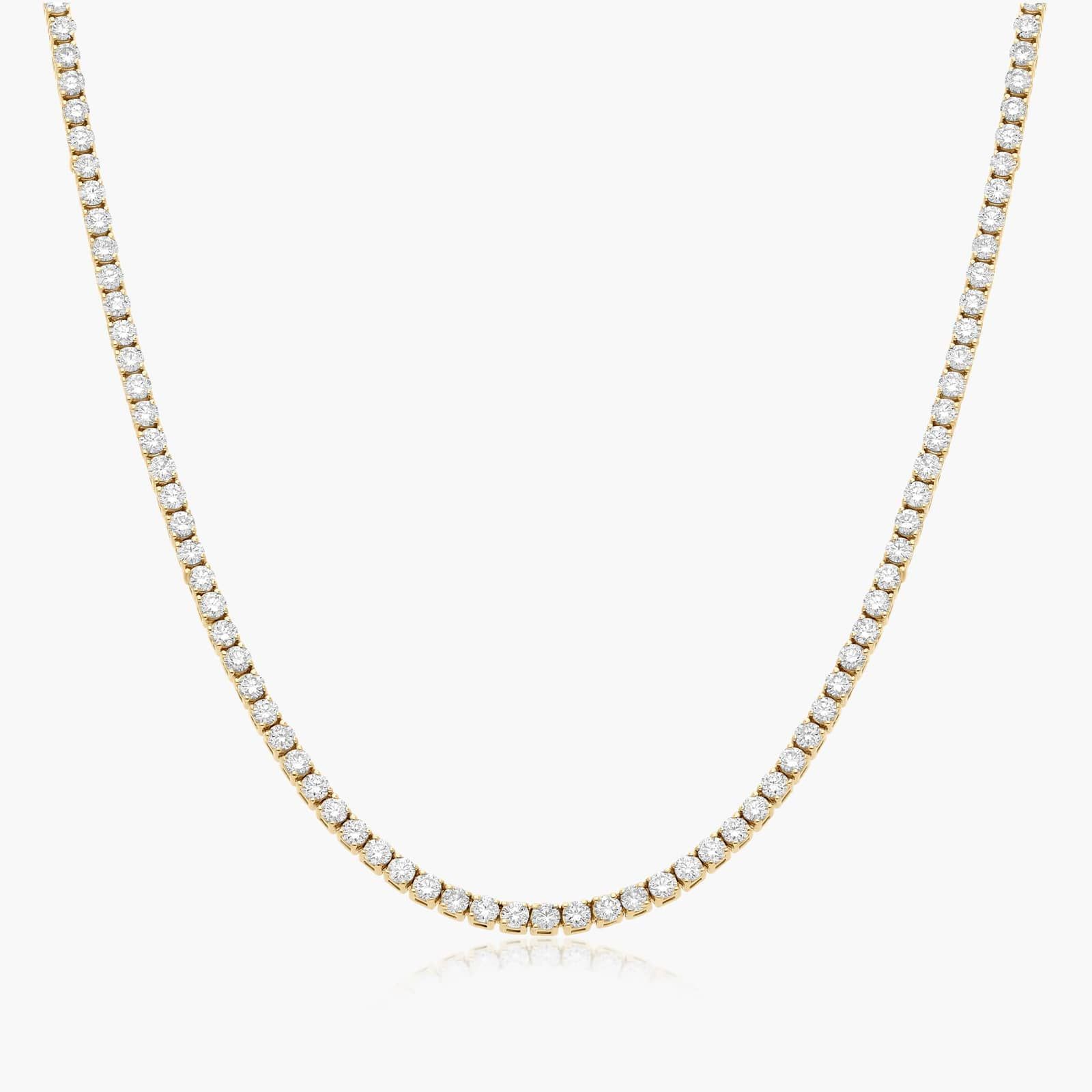 14K yellow gold floating diamond tennis necklace (5.00 CTW) with prong-set lab-grown diamonds on white background