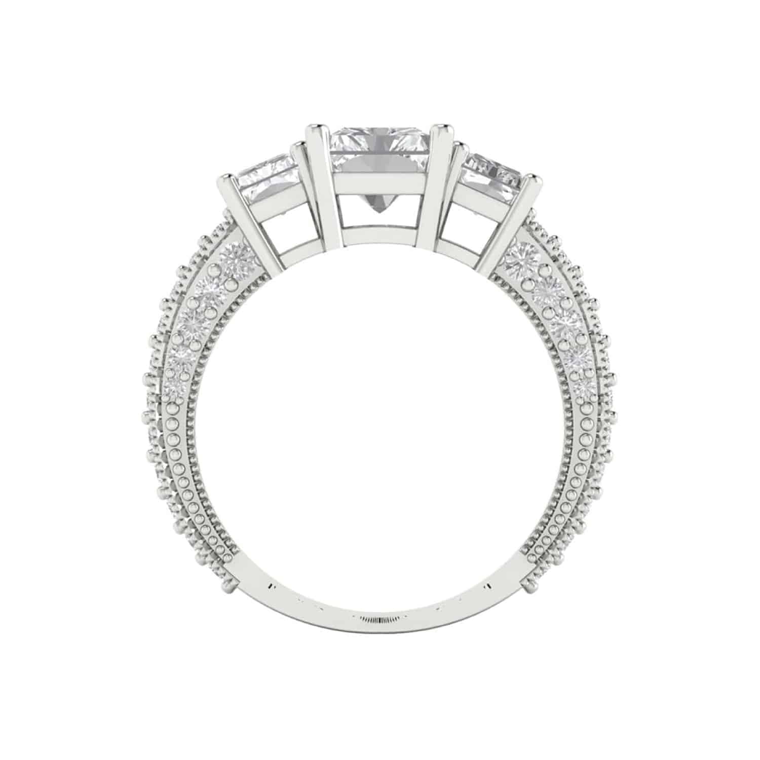Elegant 18K white gold solitaire ring with 3-stone accents from Clara Pucci. Perfect for bridal, engagement, or statement wear. Elegant 18K white gold solitaire ring with 3-stone accents from Clara Pucci. Perfect for bridal, engagement, or statement wear.
