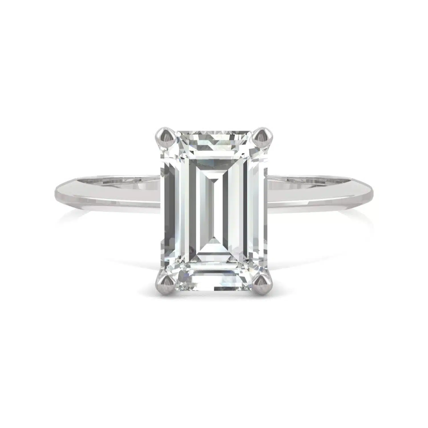 emerald-cut-moissanite-ring-1 Elegant 2.52 cttw DEW emerald cut moissanite engagement ring by Charles & Colvard in 14k white gold. Lab-grown and warrantied