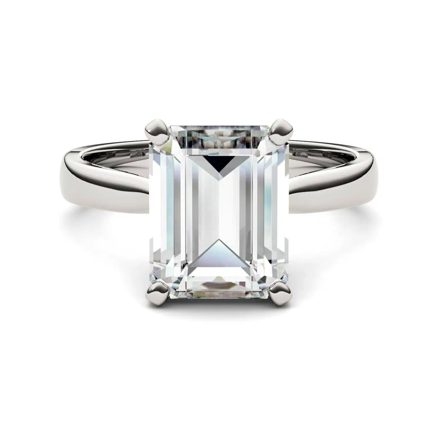 Charles & Colvard emerald cut moissanite engagement ring in 14k white gold (3.55 cttw DEW). Lab-grown brilliance with a lifetime warranty.
