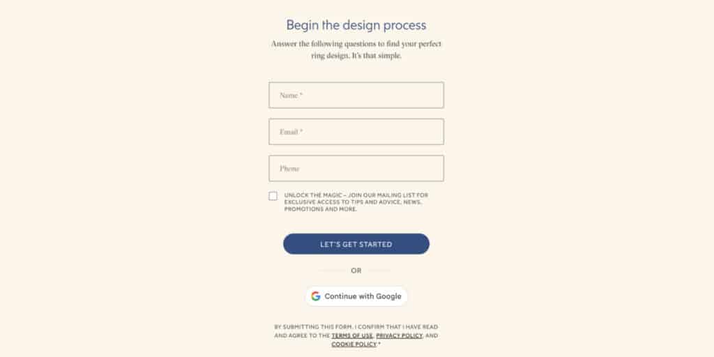 Start your custom engagement ring journey with Taylor & Hart’s design form.