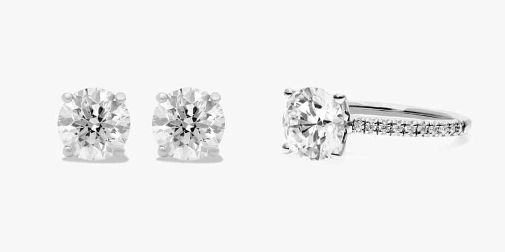 Diamond Earrings and Ring Side by Side