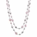 Rose Quartz & Pink Freshwater Pearl Sterling Silver Station Necklace, 18"