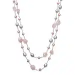 Rose Quartz & Pink Freshwater Pearl Sterling Silver Station Necklace, 18"