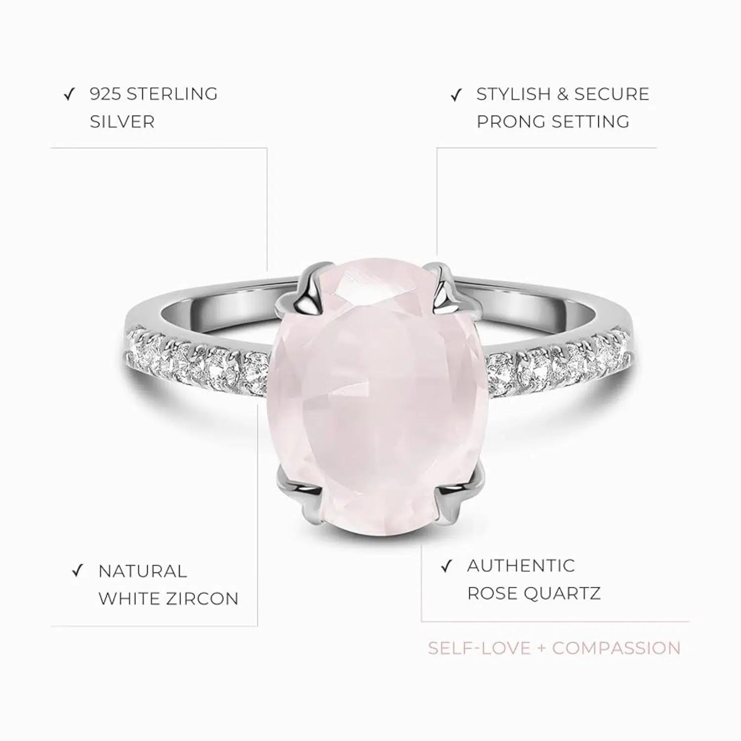Harlow Rose Quartz & White Topaz Statement Ring in Sterling Silver