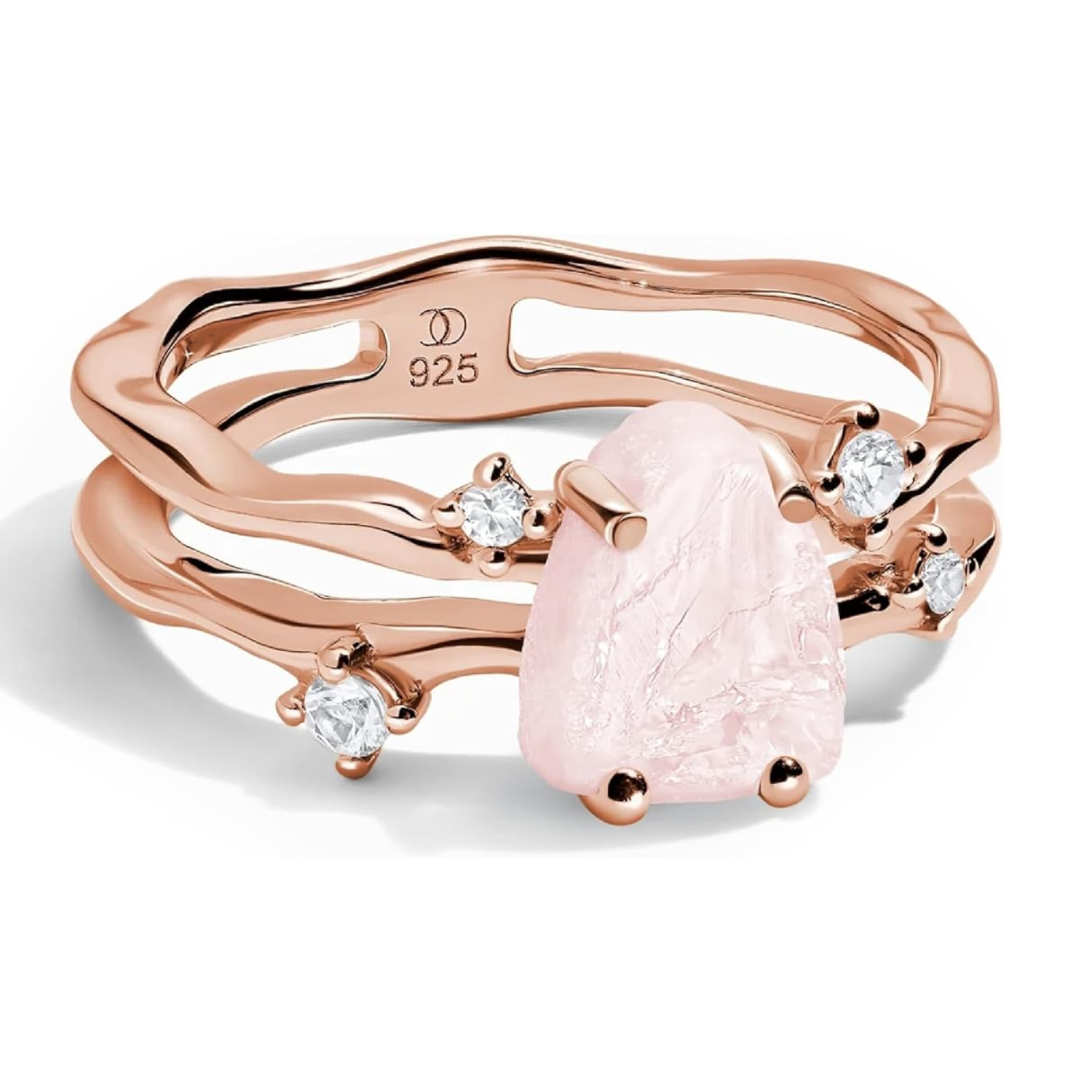 Flow Raw Rose Quartz Ring in 18kt Rose Gold Vermeil Flow Raw Rose Quartz Ring in 18kt Rose Gold Vermeil