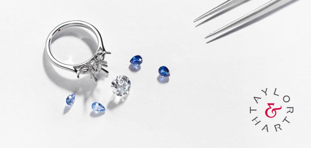 Deconstructed Engagement Ring Loose Blue Sapphires Round Diamond