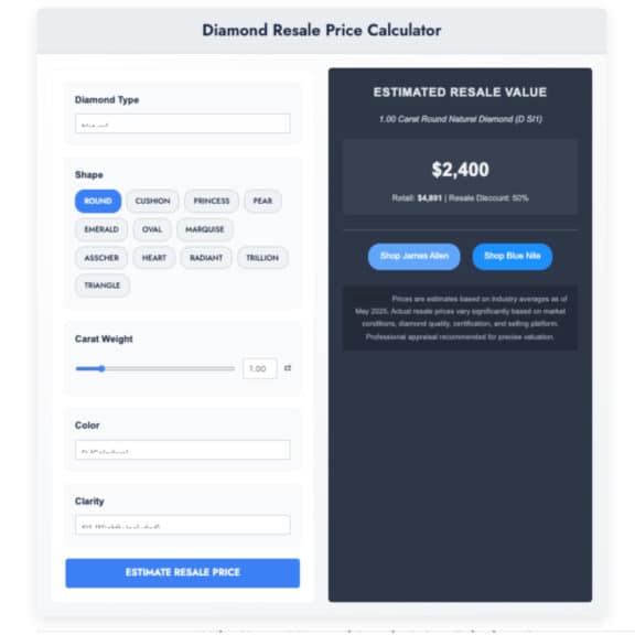 diamond reasle value calculator