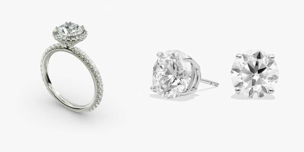 diamond ring and earring from blue nile side by side