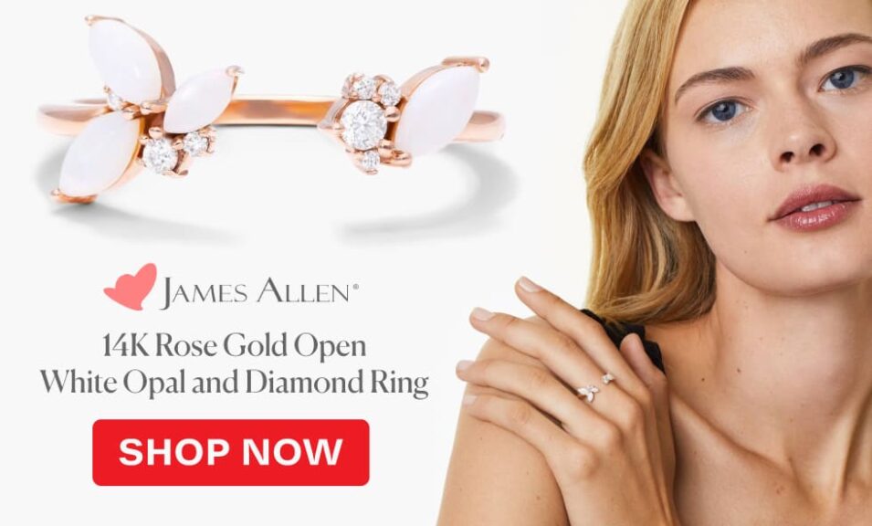 14K Rose Gold Open White Opal and Diamond Ring
