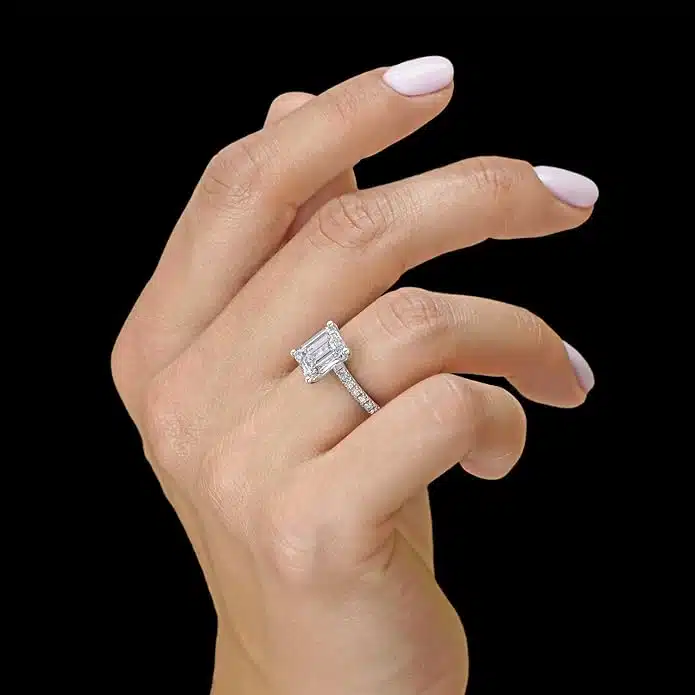 4 Carat Moissanite Ring Emerald Cut 14K Gold & Natural Diamonds