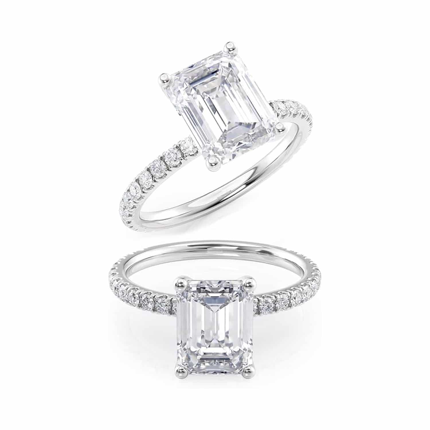 4 Carat Moissanite Ring Emerald Cut 14K Gold & Natural Diamonds