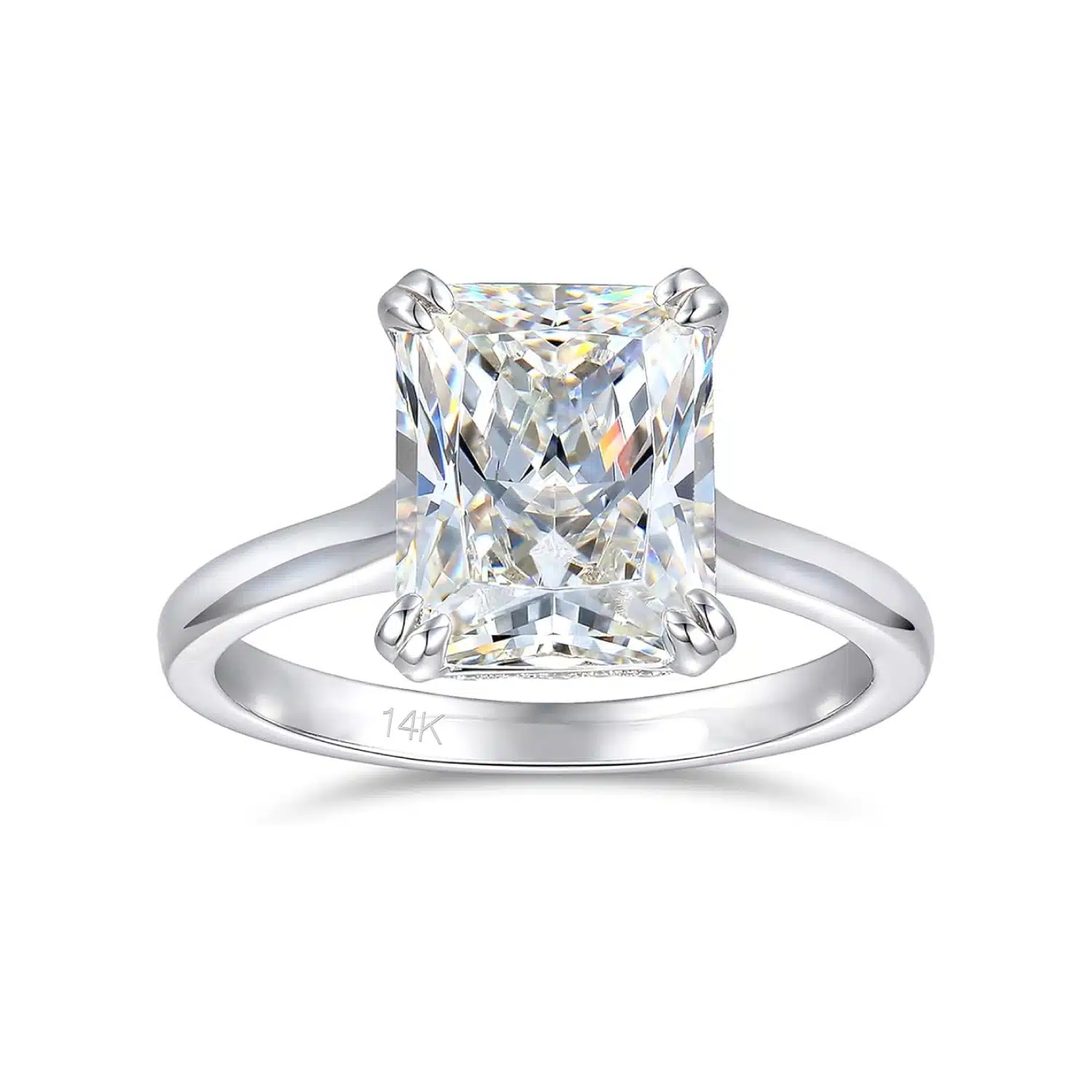 4 Carat Moissanite Ring Radiant Cut 14K White Gold Engagement Ring