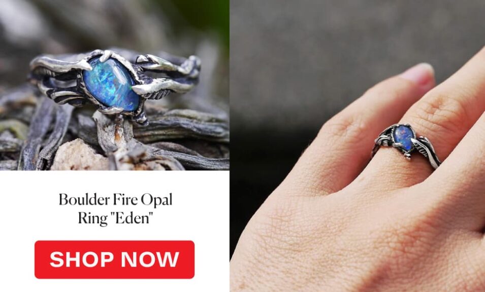 Boulder Fire Opal Ring "Eden" MADE TO ORDER fire opal engagement ring, twig ring, sterling silver ring