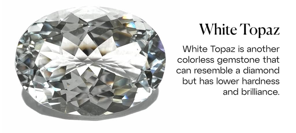 A faceted oval cut white topaz gemstone.