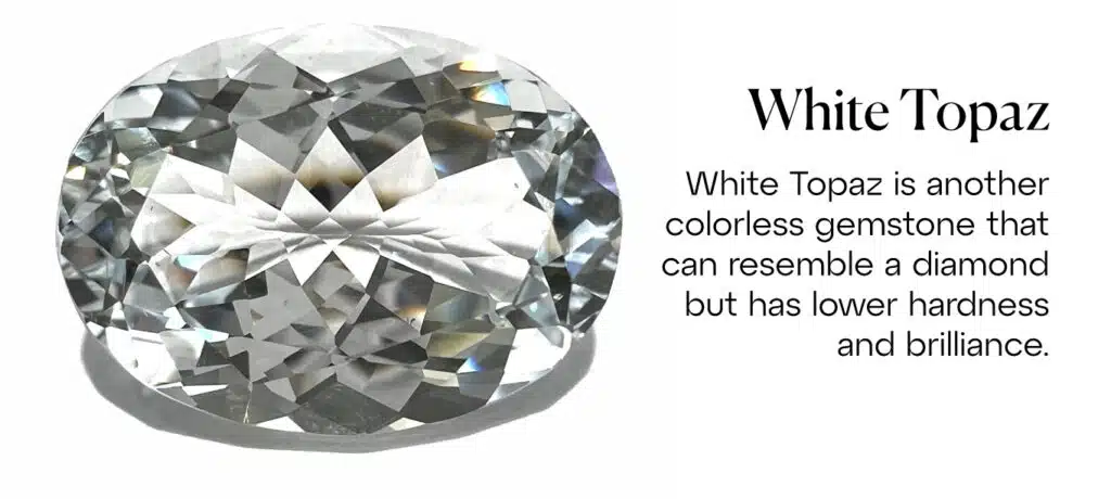 A faceted oval cut white topaz gemstone.